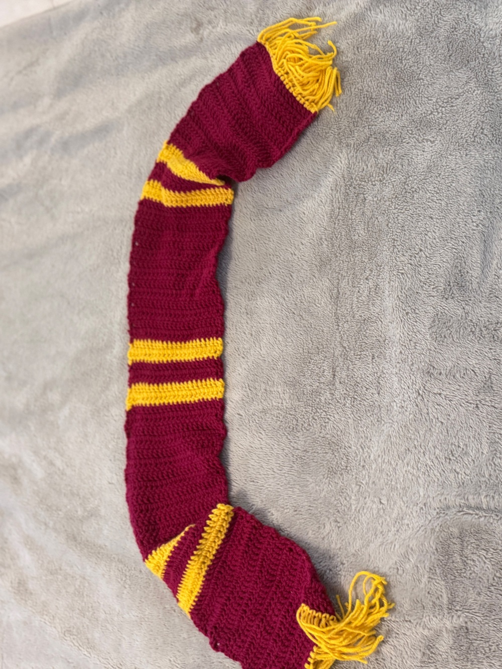 Handmade Crochet Gryffindor Scarf | Burgundy & Gold Striped Harry Potter Cosplay